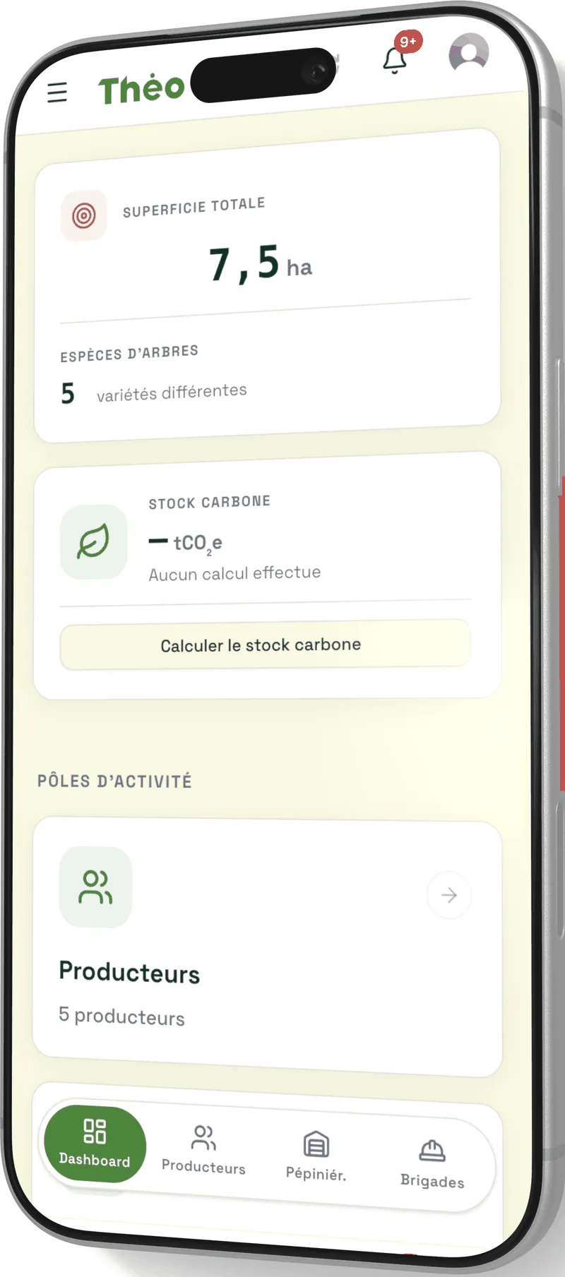 Application THEO sur smartphone : tableau de bord