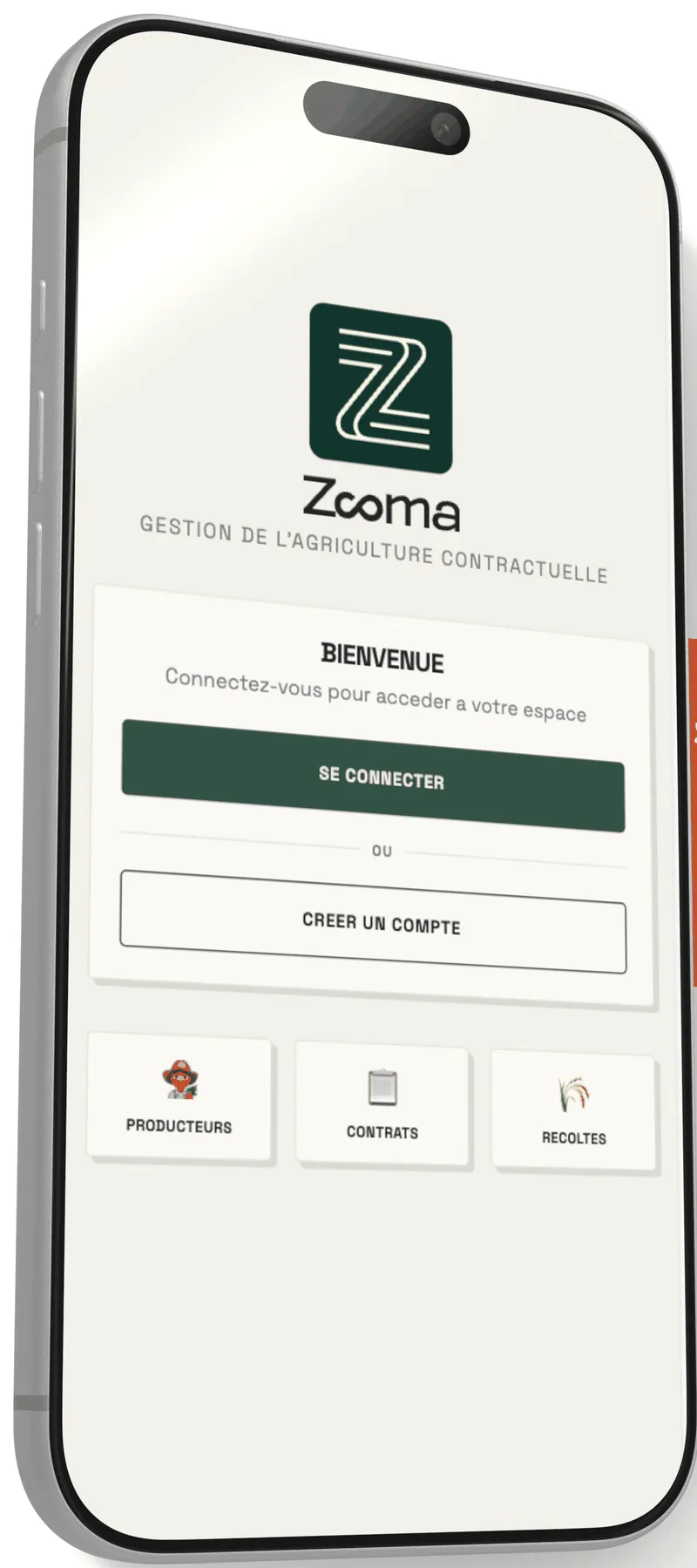 Application ZOOMA sur smartphone : page d'accueil